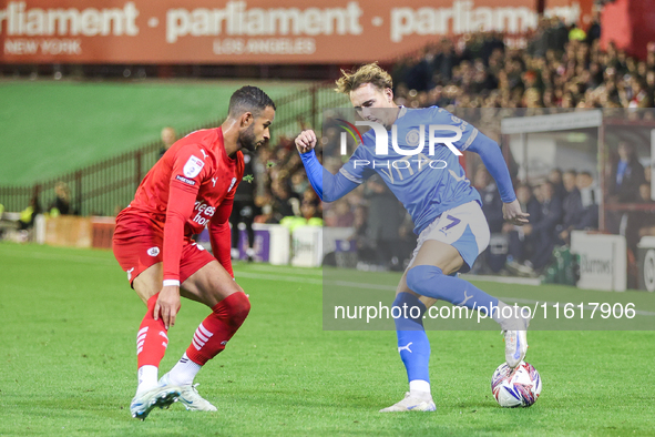 Jack Diamond of Stockport controls the ball during the Sky Bet League 1 match between Barnsley and Stockport County at Oakwell in Barnsley,...