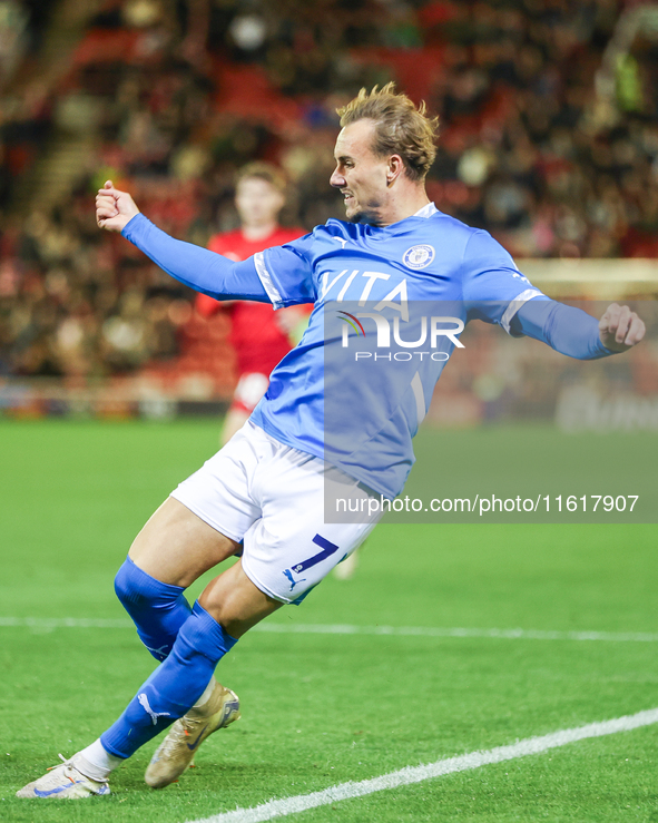 Jack Diamond of Stockport tries a shot during the Sky Bet League 1 match between Barnsley and Stockport County at Oakwell in Barnsley, Engla...