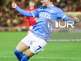 Jack Diamond of Stockport tries a shot during the Sky Bet League 1 match between Barnsley and Stockport County at Oakwell in Barnsley, Engla...