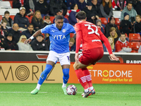 #10, Jayden Fevrier of Stockport tries to get past #32, Josh Earl of Barnsley during the Sky Bet League 1 match between Barnsley and Stockpo...