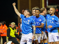 Louie Barry of Stockport celebrates his goal in front of the fans during the Sky Bet League 1 match between Barnsley and Stockport County at...