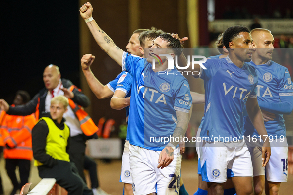 Louie Barry of Stockport celebrates his goal in front of the fans during the Sky Bet League 1 match between Barnsley and Stockport County at...