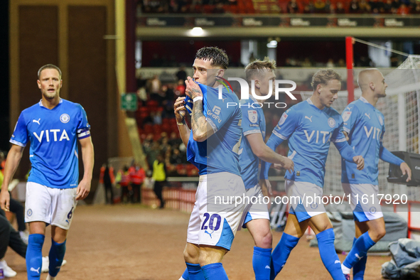 Louie Barry of Stockport celebrates his goal in front of the fans during the Sky Bet League 1 match between Barnsley and Stockport County at...