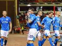 Louie Barry of Stockport celebrates his goal in front of the fans during the Sky Bet League 1 match between Barnsley and Stockport County at...