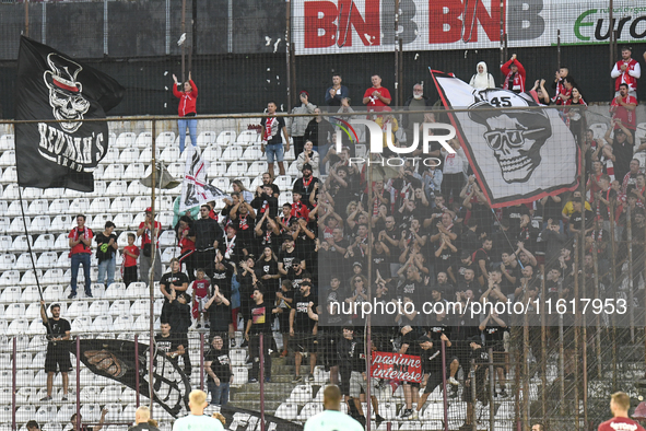 Fans of UTA Arad during the Romanian Superliga: CFR Cluj vs. UTA Arad at Dr. Constantin Radulescu Stadium in Cluj-Napoca, Romania, on Septem...