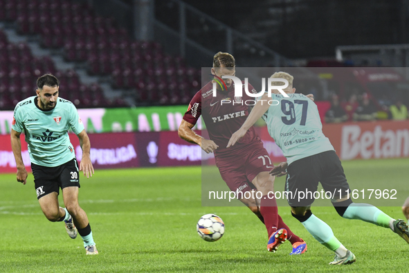 CFR Cluj plays against UTA Arad in the Romanian Superliga at Dr. Constantin Radulescu Stadium in Cluj-Napoca, Romania, on September 28, 2024...