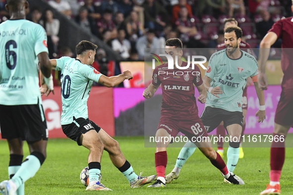 CFR Cluj plays against UTA Arad in the Romanian Superliga at Dr. Constantin Radulescu Stadium in Cluj-Napoca, Romania, on September 28, 2024...