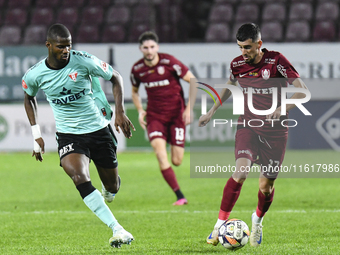 CFR Cluj plays against UTA Arad in the Romanian Superliga at Dr. Constantin Radulescu Stadium in Cluj-Napoca, Romania, on September 28, 2024...