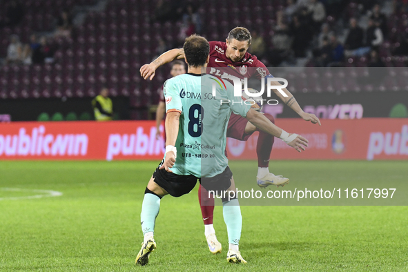 CFR Cluj plays against UTA Arad in the Romanian Superliga at Dr. Constantin Radulescu Stadium in Cluj-Napoca, Romania, on September 28, 2024...