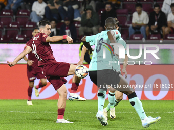 CFR Cluj plays against UTA Arad in the Romanian Superliga at Dr. Constantin Radulescu Stadium in Cluj-Napoca, Romania, on September 28, 2024...