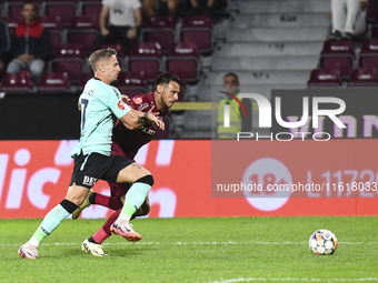 CFR Cluj plays against UTA Arad in the Romanian Superliga at Dr. Constantin Radulescu Stadium in Cluj-Napoca, Romania, on September 28, 2024...