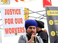 Organizer Amar Deep Singh speaks during a protest rally at an international students' encampment in Brampton, Canada, on September 28, 2024....