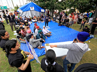 Organizer Amar Deep Singh speaks during a protest rally at an international students' encampment in Brampton, Canada, on September 28, 2024....