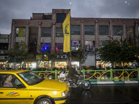 An avenue is decorated with a Lebanon's Hezbollah flag during a protest gathering to condemn an Israeli air strike against Hezbollah's headq...