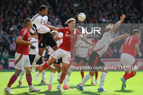 Ryan Yates of Nottingham Forest battles for the ball during the Premier League match between Nottingham Forest and Fulham at the City Ground...