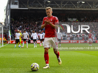 James Ward-Prowse of Nottingham Forest applauds the Forest supporters during the Premier League match between Nottingham Forest and Fulham a...