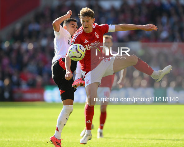 Ryan Yates of Nottingham Forest during the Premier League match between Nottingham Forest and Fulham at the City Ground in Nottingham, Engla...