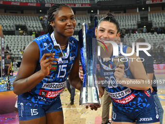 Merit Adigwe and Anna Bardaro of Prosecco Doc Imoco Conegliano during the Supercoppa Fineco Lega Volley Femminile between Prosecco Doc Imoco...