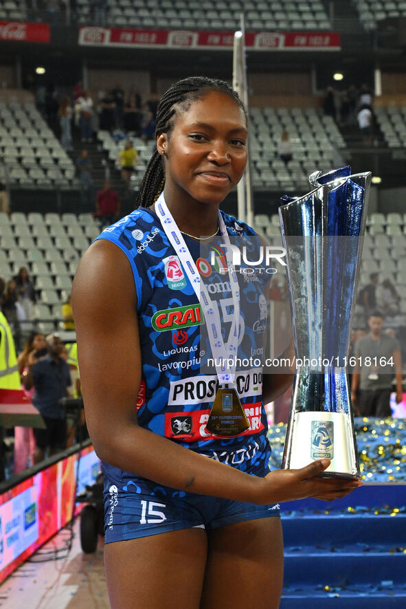 Merit Adigwe of Prosecco Doc Imoco Conegliano during the Supercoppa Fineco Lega Volley Femminile between Prosecco Doc Imoco Conegliano and V...