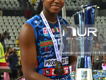 Merit Adigwe of Prosecco Doc Imoco Conegliano during the Supercoppa Fineco Lega Volley Femminile between Prosecco Doc Imoco Conegliano and V...