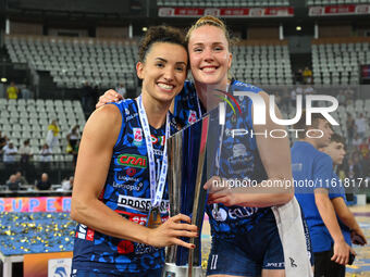 Gabriela Braga Guimaraes and Isabelle Haak of Prosecco Doc Imoco Conegliano during the Supercoppa Fineco Lega Volley Femminile between Prose...