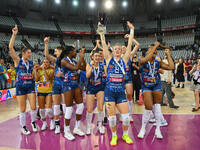 Prosecco Doc Imoco Conegliano plays against Vero Volley Milano during the Supercoppa Fineco Lega Volley Femminile at Palazzo dello Sport in...