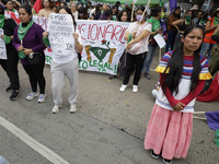 Various feminist collectives march in Mexico City, Mexico, on September 28, 2024, from various points to the capital's Zocalo to mark the Gl...