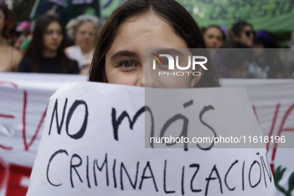 Various feminist collectives march in Mexico City, Mexico, on September 28, 2024, from various points to the capital's Zocalo to mark the Gl...