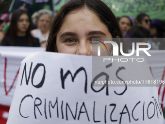 Various feminist collectives march in Mexico City, Mexico, on September 28, 2024, from various points to the capital's Zocalo to mark the Gl...