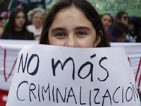 Various feminist collectives march in Mexico City, Mexico, on September 28, 2024, from various points to the capital's Zocalo to mark the Gl...