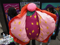 A feminist woman disguises herself as a vulva in Mexico City, Mexico, on September 28, 2024, where dozens of women march from the Glorieta d...