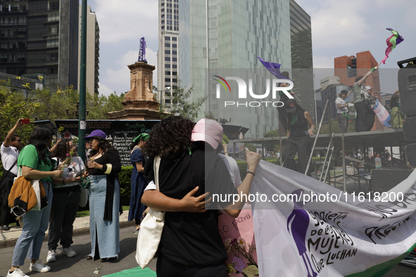 Various feminist collectives march in Mexico City, Mexico, on September 28, 2024, from various points to the capital's Zocalo to mark the Gl...