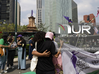 Various feminist collectives march in Mexico City, Mexico, on September 28, 2024, from various points to the capital's Zocalo to mark the Gl...