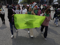 Various feminist collectives march in Mexico City, Mexico, on September 28, 2024, from various points to the capital's Zocalo to mark the Gl...