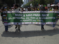 Various feminist collectives march in Mexico City, Mexico, on September 28, 2024, from various points to the capital's Zocalo to mark the Gl...