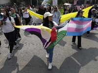 Various feminist collectives march in Mexico City, Mexico, on September 28, 2024, from various points to the capital's Zocalo to mark the Gl...