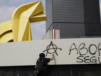 Feminist Black Bloc carries out direct action on September 28, 2024, and marches from the Glorieta de las Mujeres que Luchan to the Zocalo i...