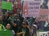 Various feminist collectives march in Mexico City, Mexico, on September 28, 2024, from various points to the capital's Zocalo to mark the Gl...