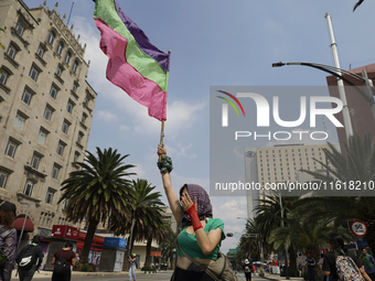 Various feminist collectives march in Mexico City, Mexico, on September 28, 2024, from various points to the capital's Zocalo to mark the Gl...