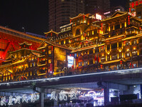 Tourists visit the Hongya Cave scenic spot in Chongqing, China, on September 28, 2024. (