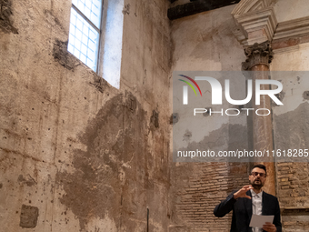 Poet Gabriele Tinti attends the ''Divine Echoes'' poems reading at Sant' Andrea De Scaphis in Rome, Italy, on September 28, 2024. (