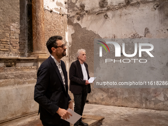 Poet Gabriele Tinti and director Abel Ferrara attend the ''Divine Echoes'' poems reading at Sant' Andrea De Scaphis in Rome, Italy, on Septe...