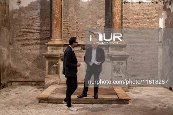 Poet Gabriele Tinti and director Abel Ferrara attend the ''Divine Echoes'' poems reading at Sant' Andrea De Scaphis in Rome, Italy, on Septe...