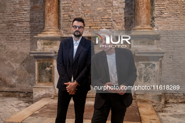 Poet Gabriele Tinti and director Abel Ferrara attend the ''Divine Echoes'' poems reading at Sant' Andrea De Scaphis in Rome, Italy, on Septe...