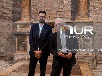 Poet Gabriele Tinti and director Abel Ferrara attend the ''Divine Echoes'' poems reading at Sant' Andrea De Scaphis in Rome, Italy, on Septe...