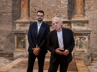 Poet Gabriele Tinti and director Abel Ferrara attend the ''Divine Echoes'' poems reading at Sant' Andrea De Scaphis in Rome, Italy, on Septe...