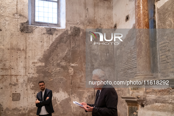 Poet Gabriele Tinti and director Abel Ferrara attend the ''Divine Echoes'' poems reading at Sant' Andrea De Scaphis in Rome, Italy, on Septe...