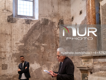 Poet Gabriele Tinti and director Abel Ferrara attend the ''Divine Echoes'' poems reading at Sant' Andrea De Scaphis in Rome, Italy, on Septe...