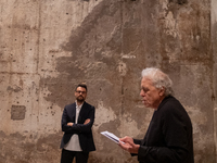 Poet Gabriele Tinti and director Abel Ferrara attend the ''Divine Echoes'' poems reading at Sant' Andrea De Scaphis in Rome, Italy, on Septe...