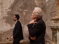 Poet Gabriele Tinti and director Abel Ferrara attend the ''Divine Echoes'' poems reading at Sant' Andrea De Scaphis in Rome, Italy, on Septe...